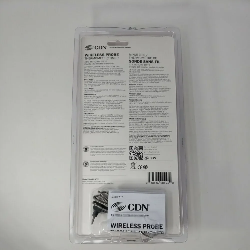 Wireless Probe Thermometer Timer Meat Poultry Roasts NEW Factory Sealed WT2 CDN